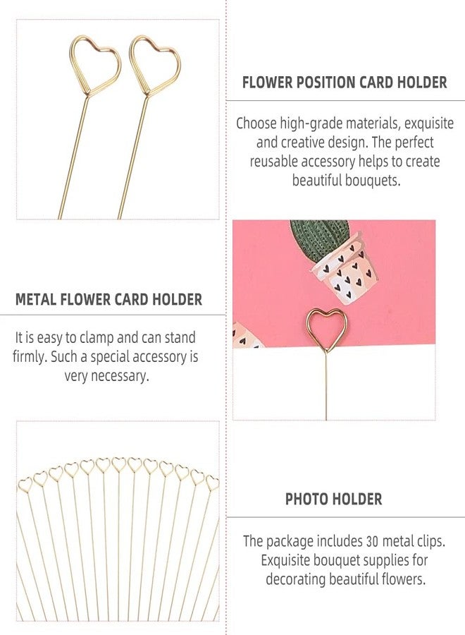 Tinsow 30 Pcs Metal Floral Place Card Holder, 13.4 Inch Heart Shape Flower Picks Clip for Floral Arrangement, Golden Gift Card Holder for Wedding and Party (Hearts) - Image 2